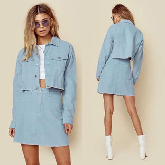 MINKPINK Dresses & Skirts - TWINN by MINKPINK | Set Up Corduroy Jacket & Skirt Set in Planet Blue | Size XS